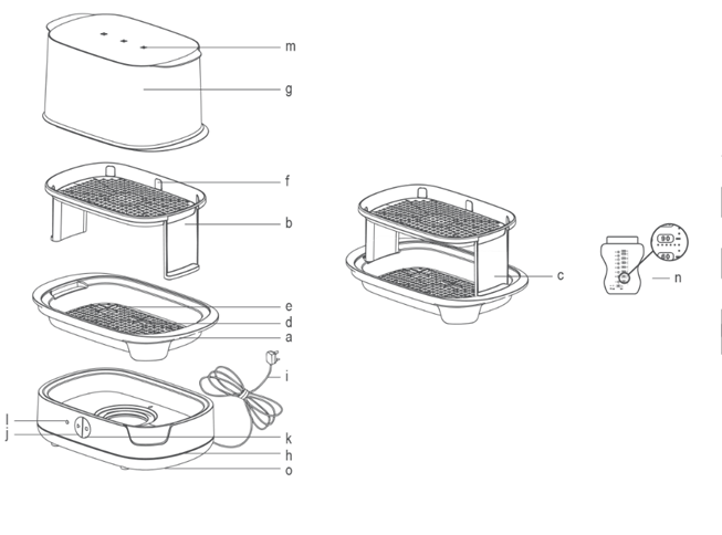 Diagram of electric steam sterliser identifying parts