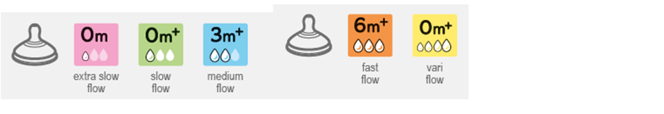 Labeled diagram of different flow types 0+ months, 3+ months and 6+ months